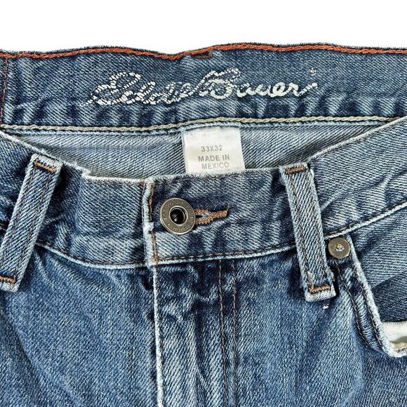 Eddie Bauer Men Jeans Size 33x32 Straight Blue Distressed Hems Classic Denim - Picture 11 of 16